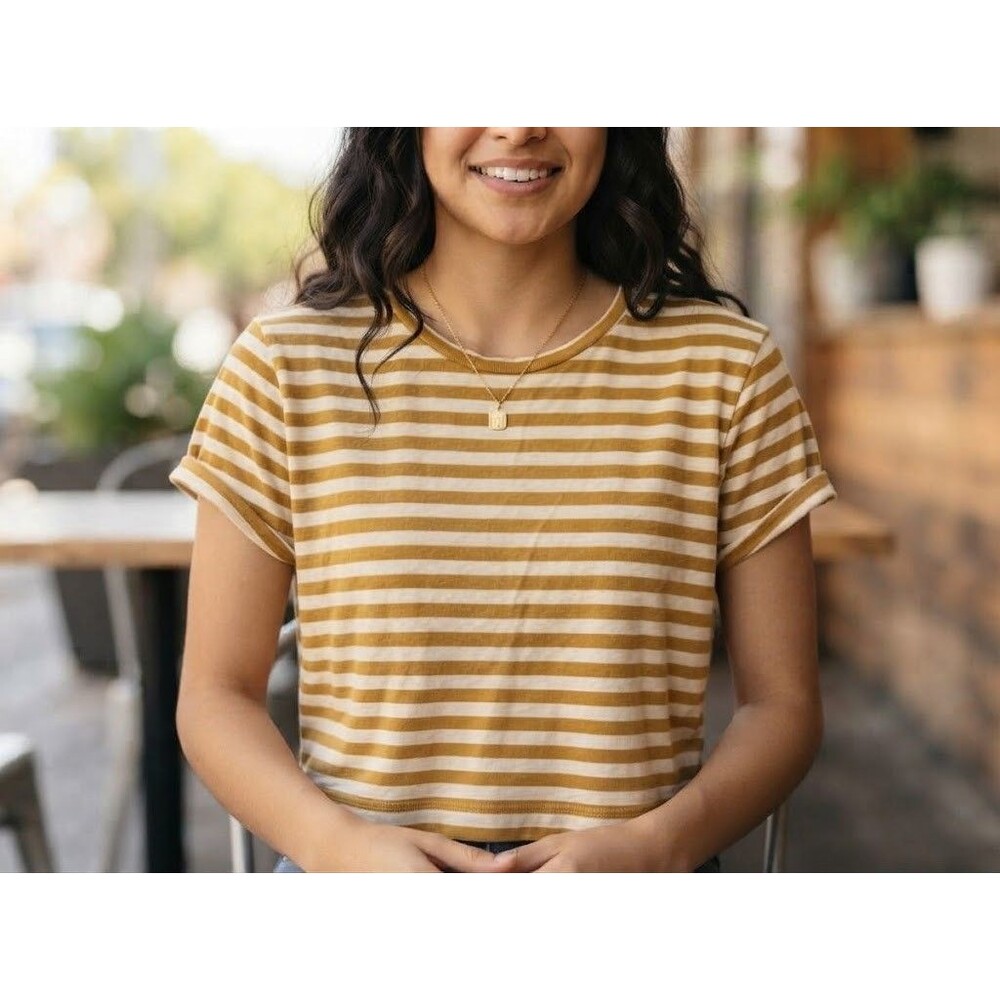 Everlane Organic Cotton Boxy T Shirt Striped Orange White Short Sleeve S